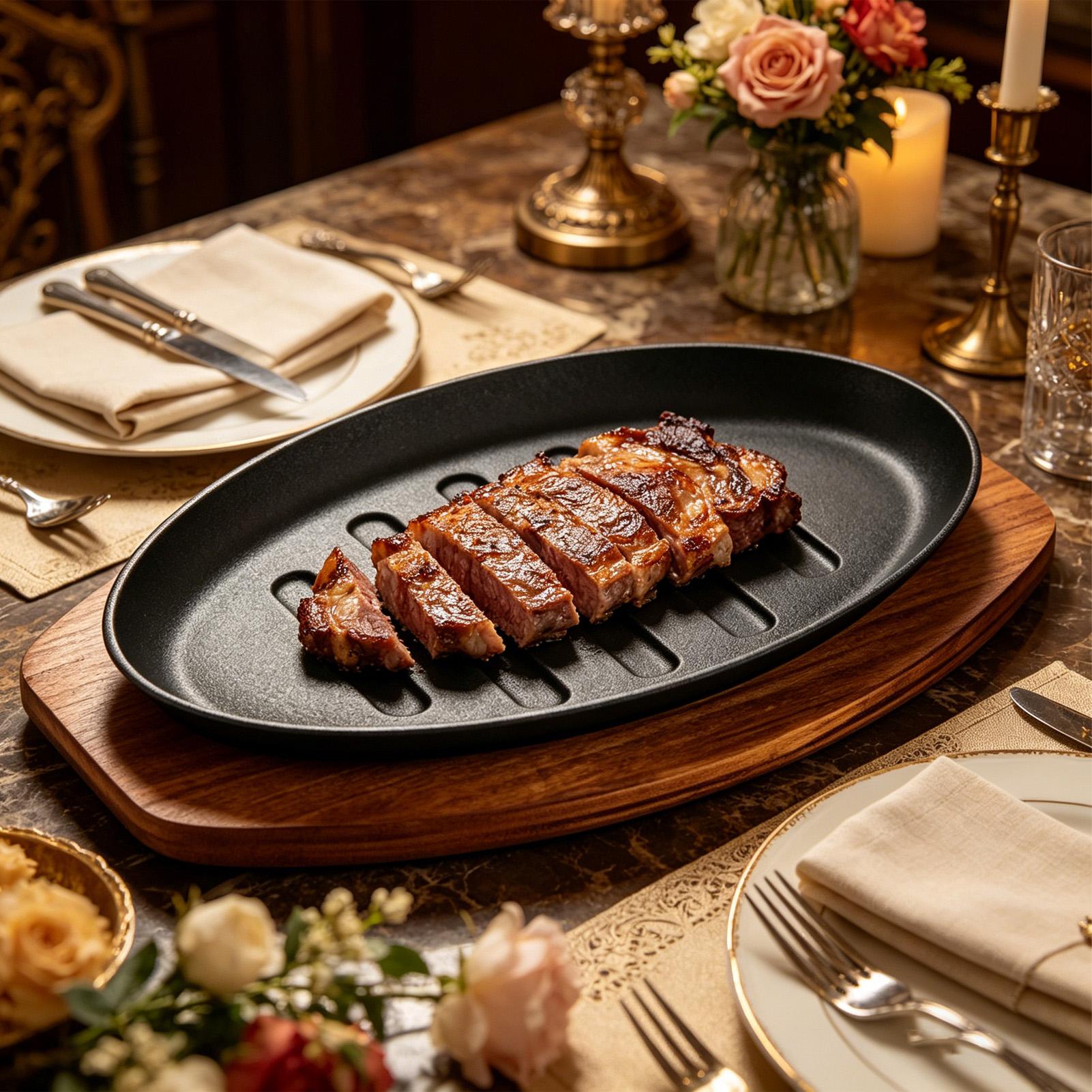 Teppanyaki Grill Table - Cast Iron Oval Shape Restaurant Barbecue