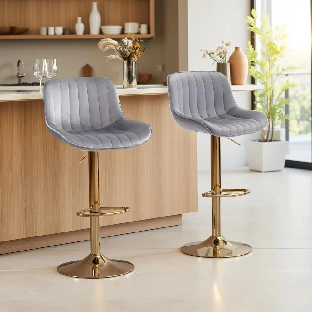 Commercial Kitchen Counter - Modern Gold Velvet Bar Stools Set