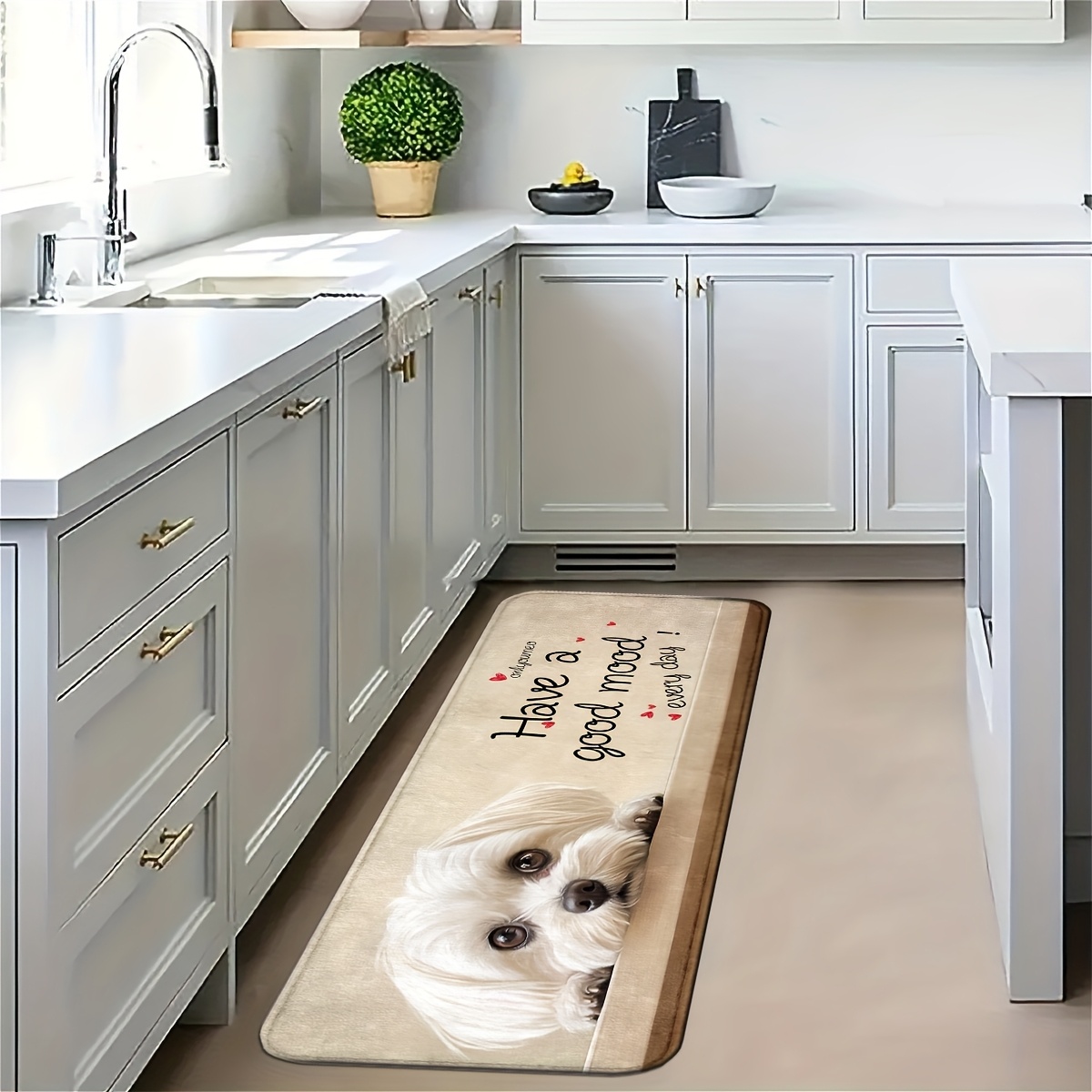 Commercial Kitchen Quotes - Cute White Puppy Long Kitchen Runner