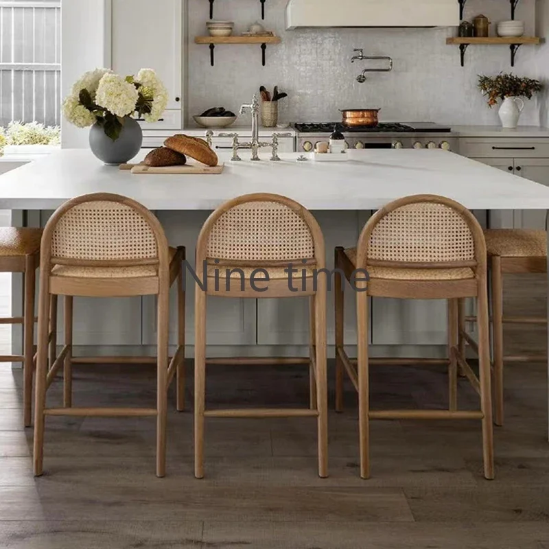 Commercial Kitchen Counter - Solid Wood Rattan Kitchen Bar Chair