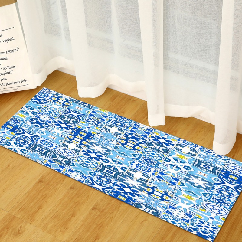 Long Rug Mediterranean Blue-Wh - đánh giá và giá Commercial Kitchen Tile Flooring